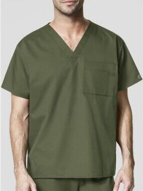 Men's Olive V-Neck Short Sleeve Medical Top - Classic Fit